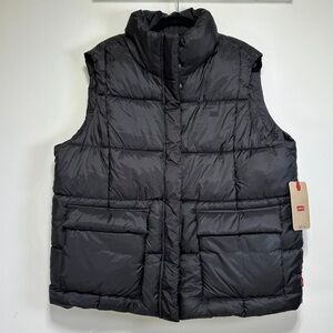 Levi’s | Womens Sporty Box Quilted Black Puffer Vest with Pockets | Size XL